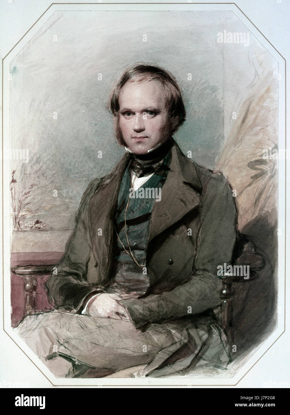 Un portrait de Charles Darwin par G. Richmond, capturant le naturaliste britannique emblématique connu pour sa théorie révolutionnaire de l'évolution par sélection naturelle. Banque D'Images