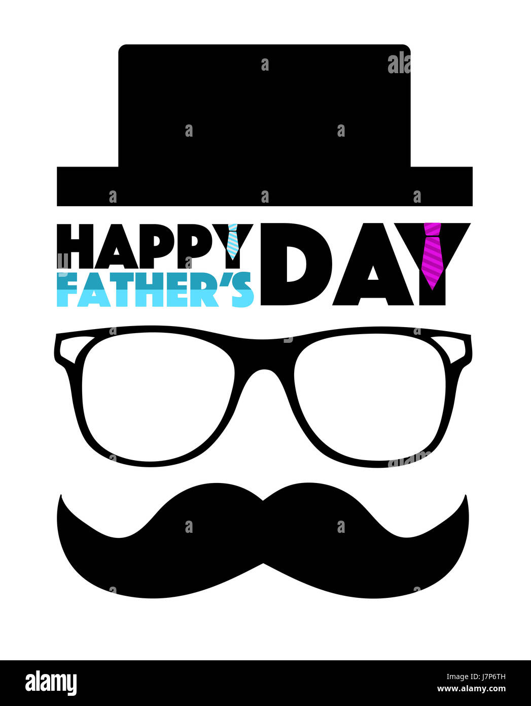 Heureux Pères jours chapeau, lunettes et moustache illustration design isolated over white Banque D'Images