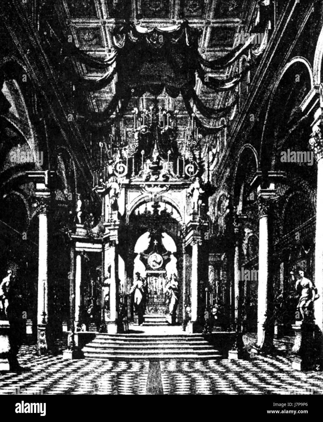 Ce monument funéraire commémore la mort de Gian Gastone de Médicis, le dernier grand-duc de Toscane, et est situé dans la Basilique di San Lorenzo, Florence. Le monument est une œuvre d'art importante, reflétant la grandeur des traditions familiales des Médicis et des pratiques funéraires de l'époque de la Renaissance. Banque D'Images