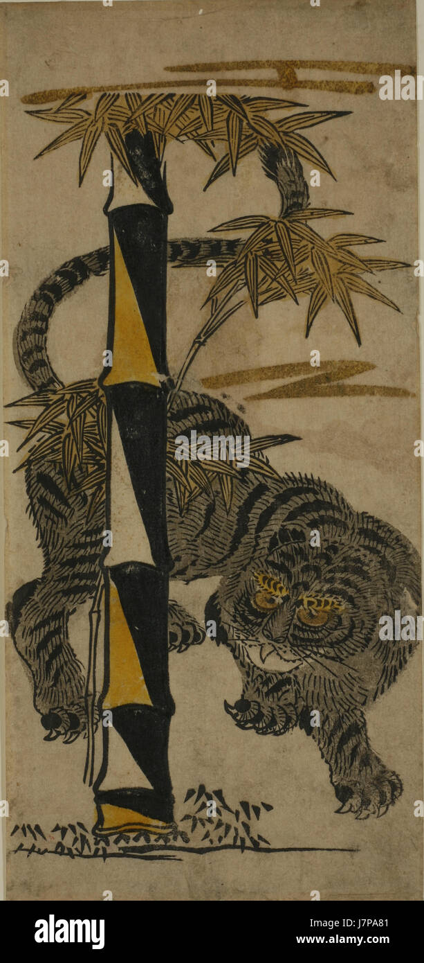 Attribuée à Okumura Masanobu tiger et bambou Banque D'Images