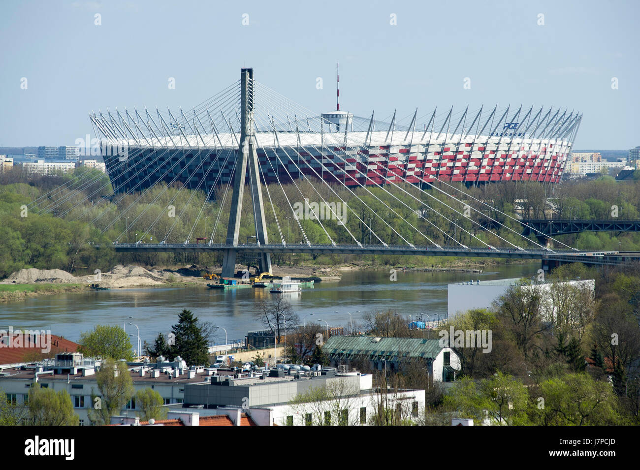 Stade national (Stadion Narodowy) et pont Swietokrzyski (la plupart Swietokrzyski) à Varsovie, Pologne © Wojciech Strozyk / Alamy Stock Photo Banque D'Images