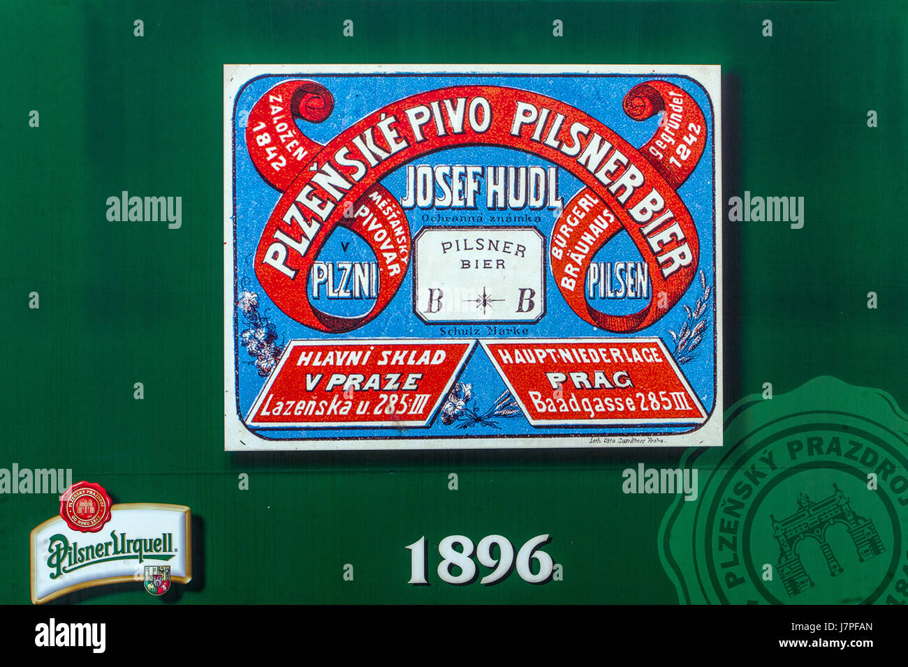 Histoire de la marque commerciale de la brasserie Pilsen Pilsner Urquell, logo, à partir de 1896, Plzen, Bohême occidentale, République tchèque, Europe Banque D'Images