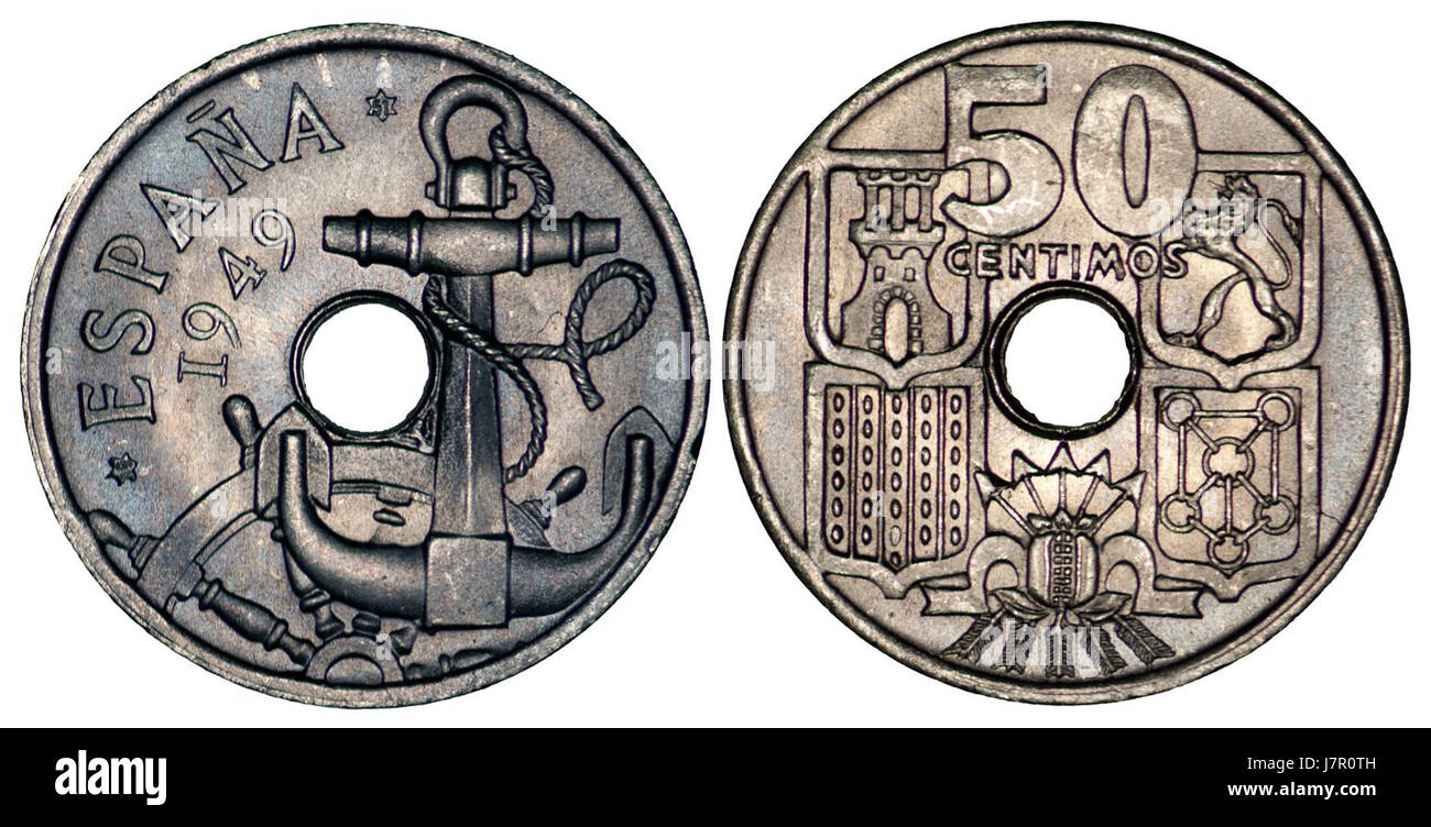 Image d'une pièce de monnaie de 1949 50 centimos des Philippines, représentant l'emblème national et la dénomination, reflétant le design de la monnaie d'après-guerre. Banque D'Images