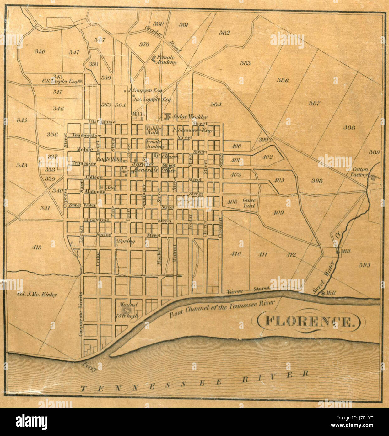 1840 Carte de Florence, Alabama Banque D'Images