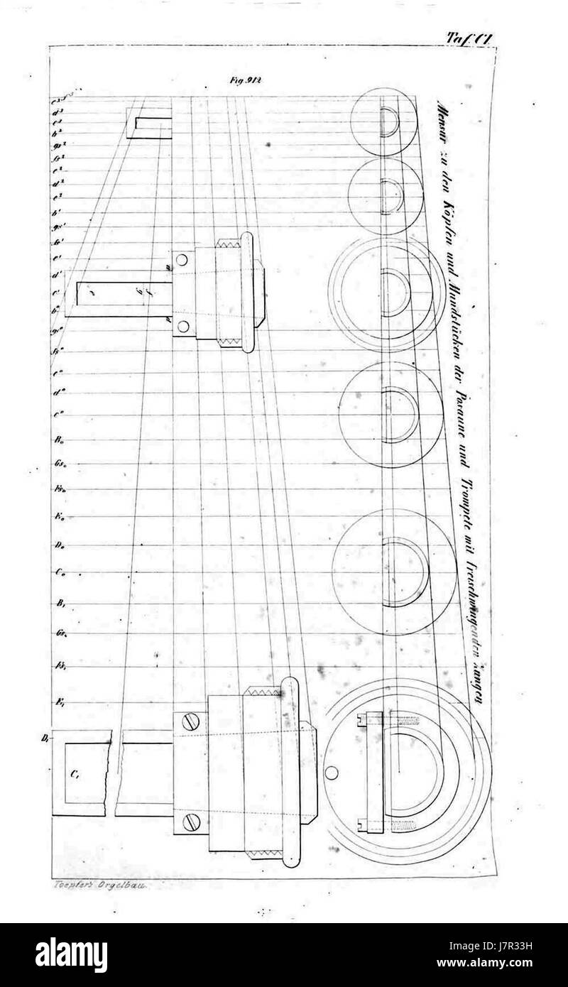 Le 'Atlas Orgelbaukunst Tafel 101' est une illustration d'un travail sur l'art de la construction d'orgues, représentant des dessins complexes et l'artisanat dans la création d'orgues. Banque D'Images