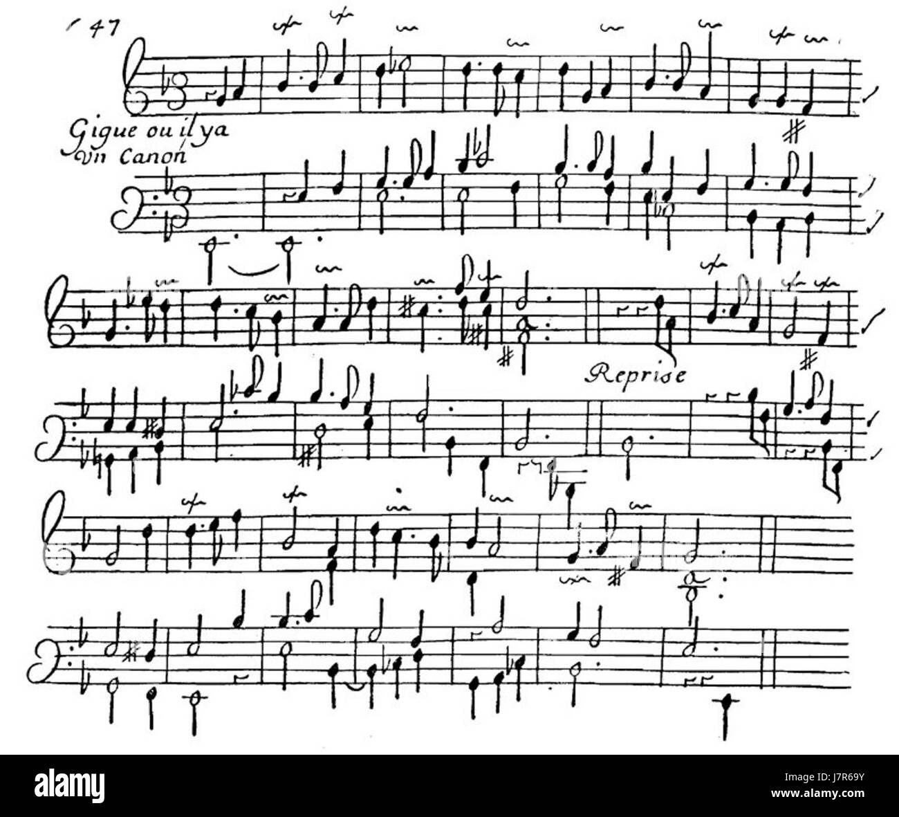 Ceci fait référence à une pièce du deuxième volume des œuvres de ChambonniÃ¨RES, plus précisément une gigue, une forme de danse vivante et rythmée populaire à l'époque baroque. Banque D'Images