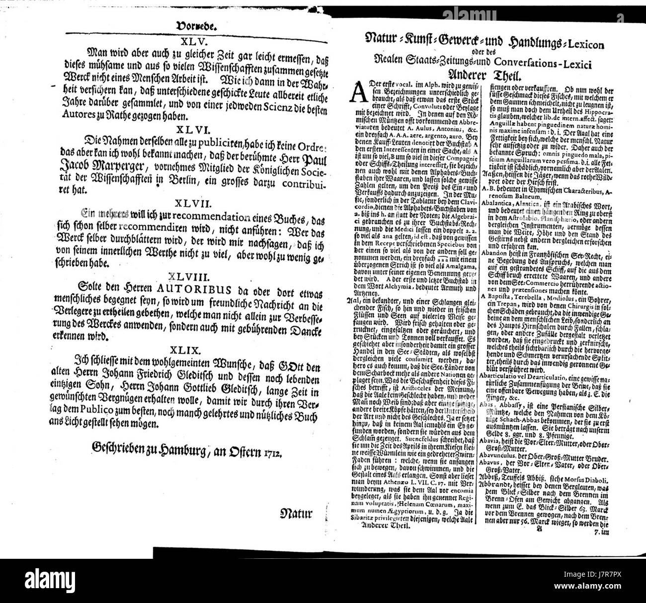 Cette page du 'Curieuses Natur Kunst Gewerck und Handlungs Lexicon' donne un aperçu de l'histoire naturelle européenne, des arts, de l'artisanat et du commerce du XVIIe siècle, reflétant les connaissances de l'époque. Banque D'Images