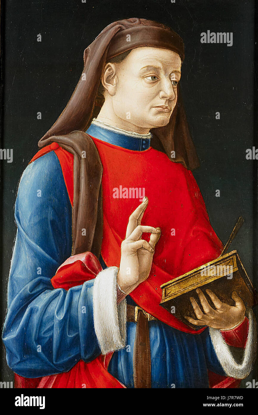 De heilige Cosmas en Damianus de Bartolomeo Vivarini (Saint Cosmas et Damian) est une peinture religieuse représentant les saints jumeaux, populaire dans l'iconographie chrétienne. Le style Vivariniâ€™ intègre des éléments gothiques et la tradition du début de la Renaissance. Banque D'Images
