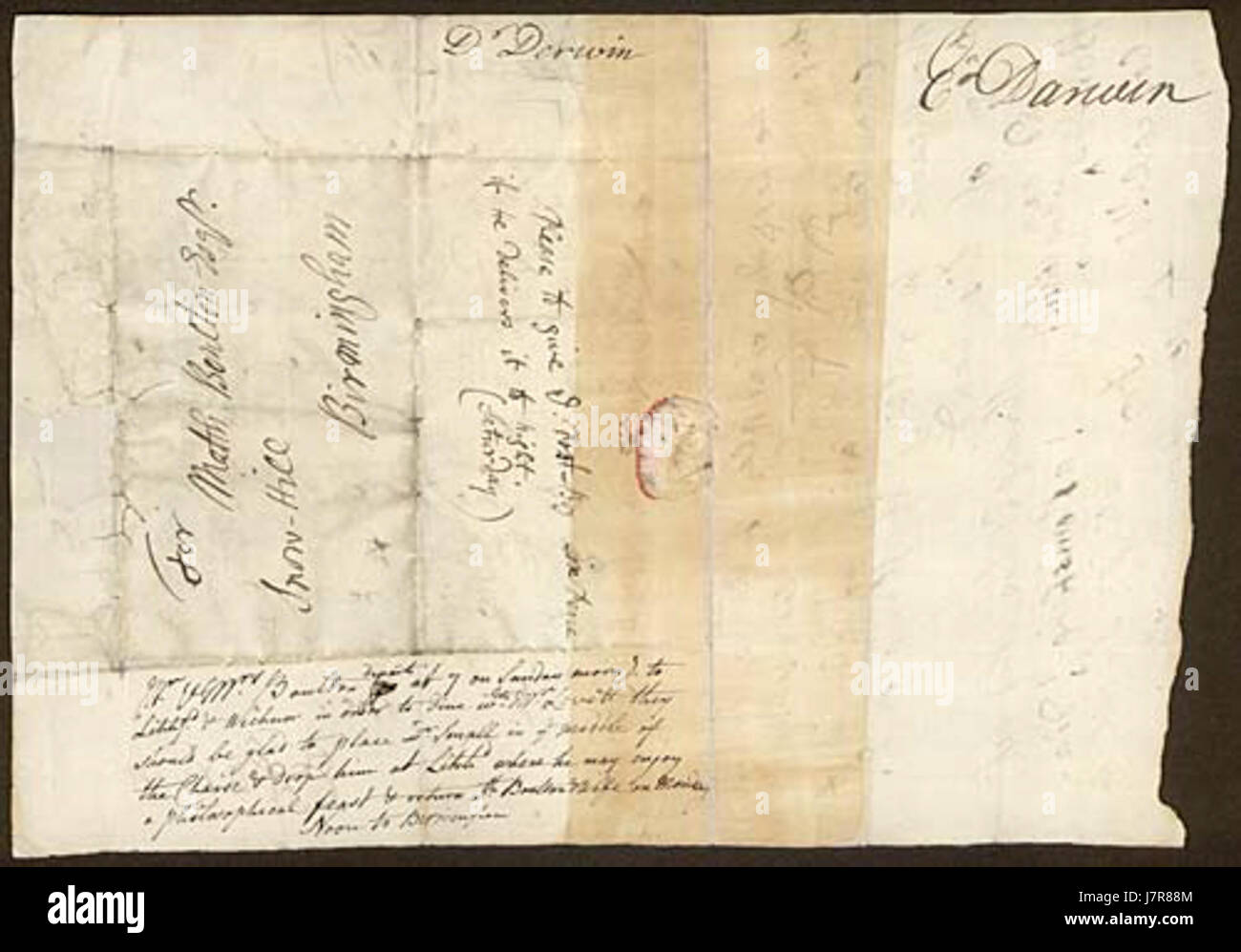 Correspondance historique ou interaction entre Charles Darwin et Josiah Wedgwood Boulton, mettant en évidence leur lien scientifique ou personnel. Banque D'Images
