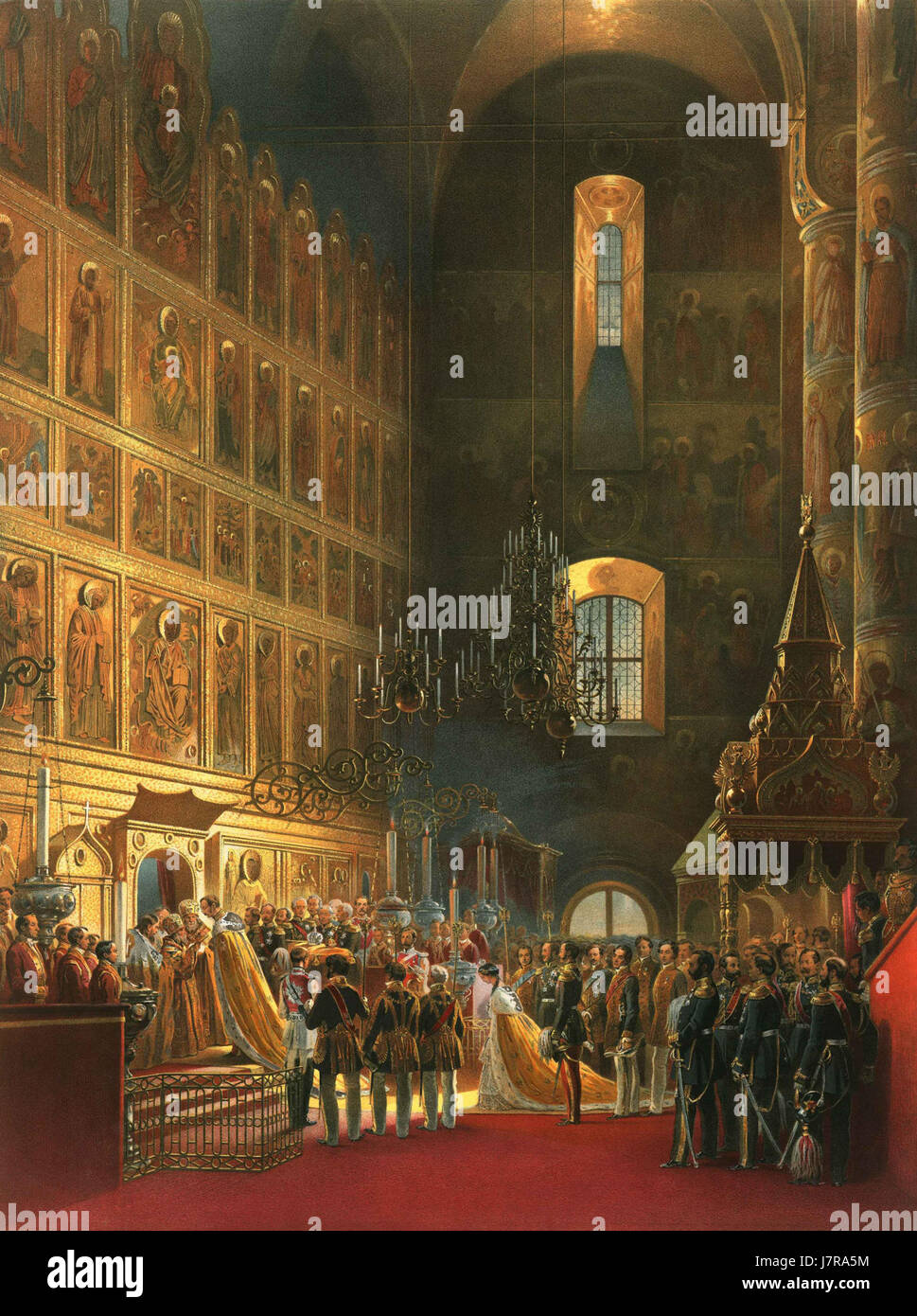 L'onction d'Alexandre II représente le moment où l'empereur russe Alexandre II a été oint dans un rite cérémoniel. Il souligne la signification religieuse et politique de cet événement dans l’histoire russe. Banque D'Images