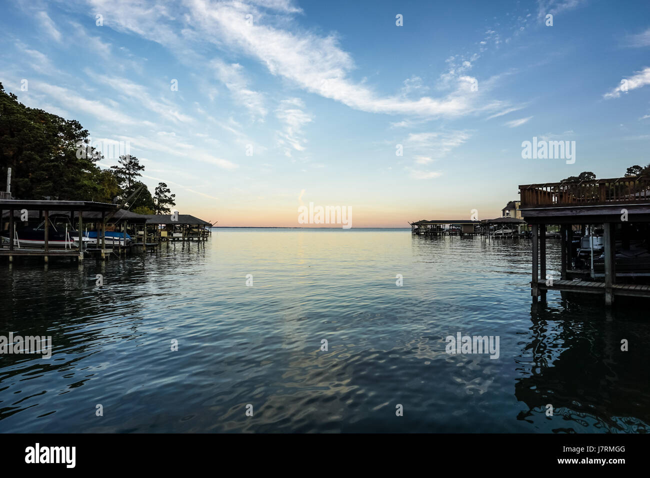 Coucher de soleil sur un lac au Texas Banque D'Images