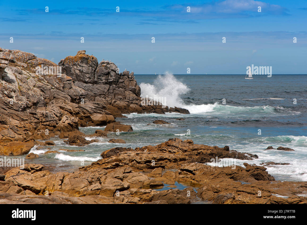 Côte Rocheuse, Porto do Son, province de La Corogne, une région de Galice, Espagne, Europe Banque D'Images