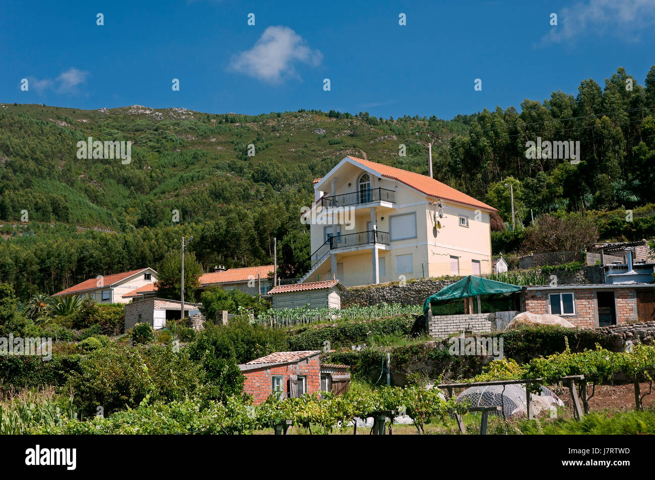 Habitat rural et paysage, Oia, Pontevedra province, région de Galice, Espagne, Europe Banque D'Images