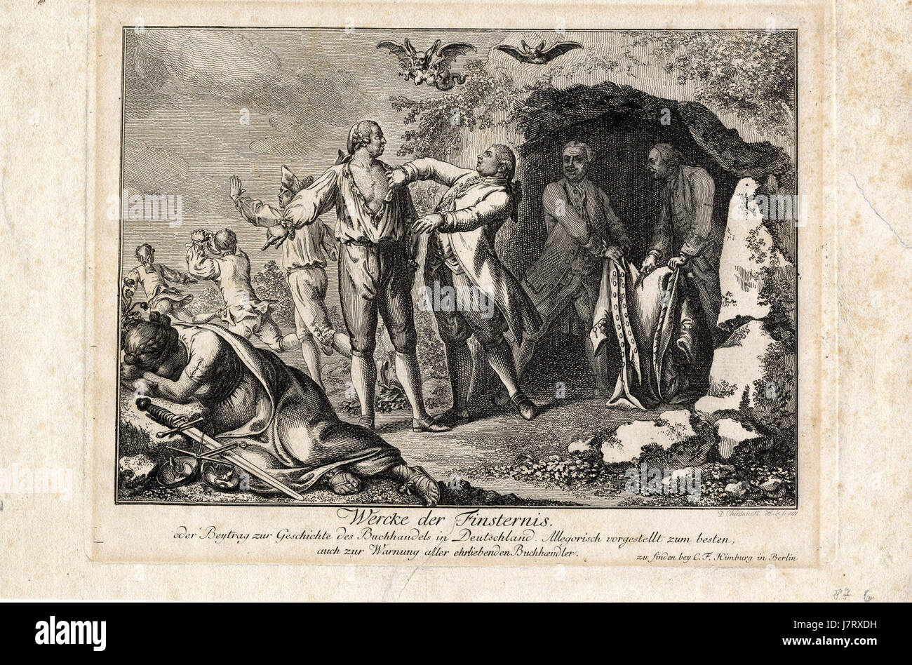 Werke der Finsternis de Daniel Chodowiecki est une collection de gravures connues pour leurs représentations détaillées des ténèbres et des ombres, mettant en valeur la maîtrise de l'artiste en chiaroscuro et gravure. Banque D'Images