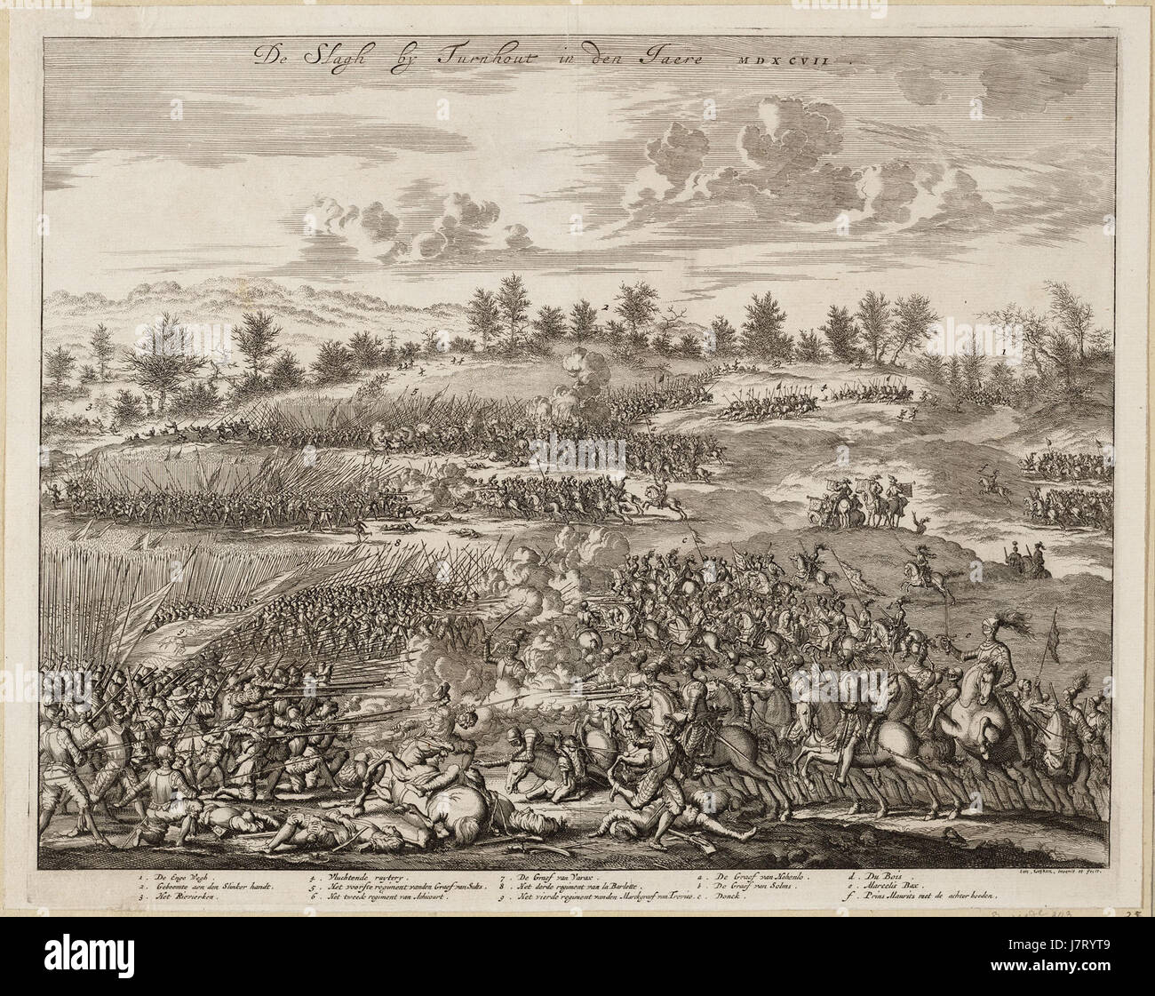 De slagh bij den jaere Turnhout dans MDXCVII 1597 (Jan Luyken, 1681) Banque D'Images