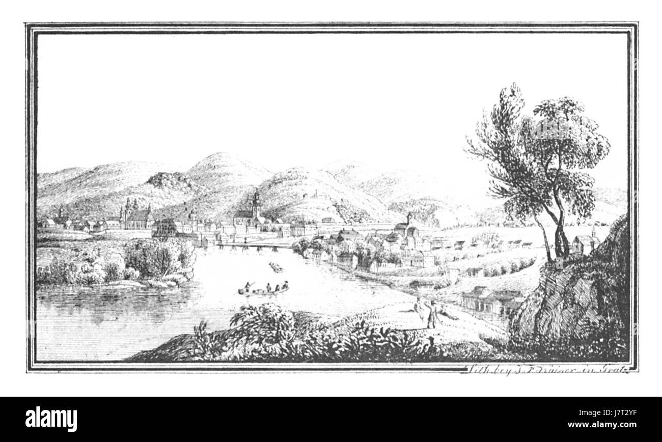 166 Leoben J.F.Kaiser Ansichten der Steiermark 1830 Lithografirte Banque D'Images