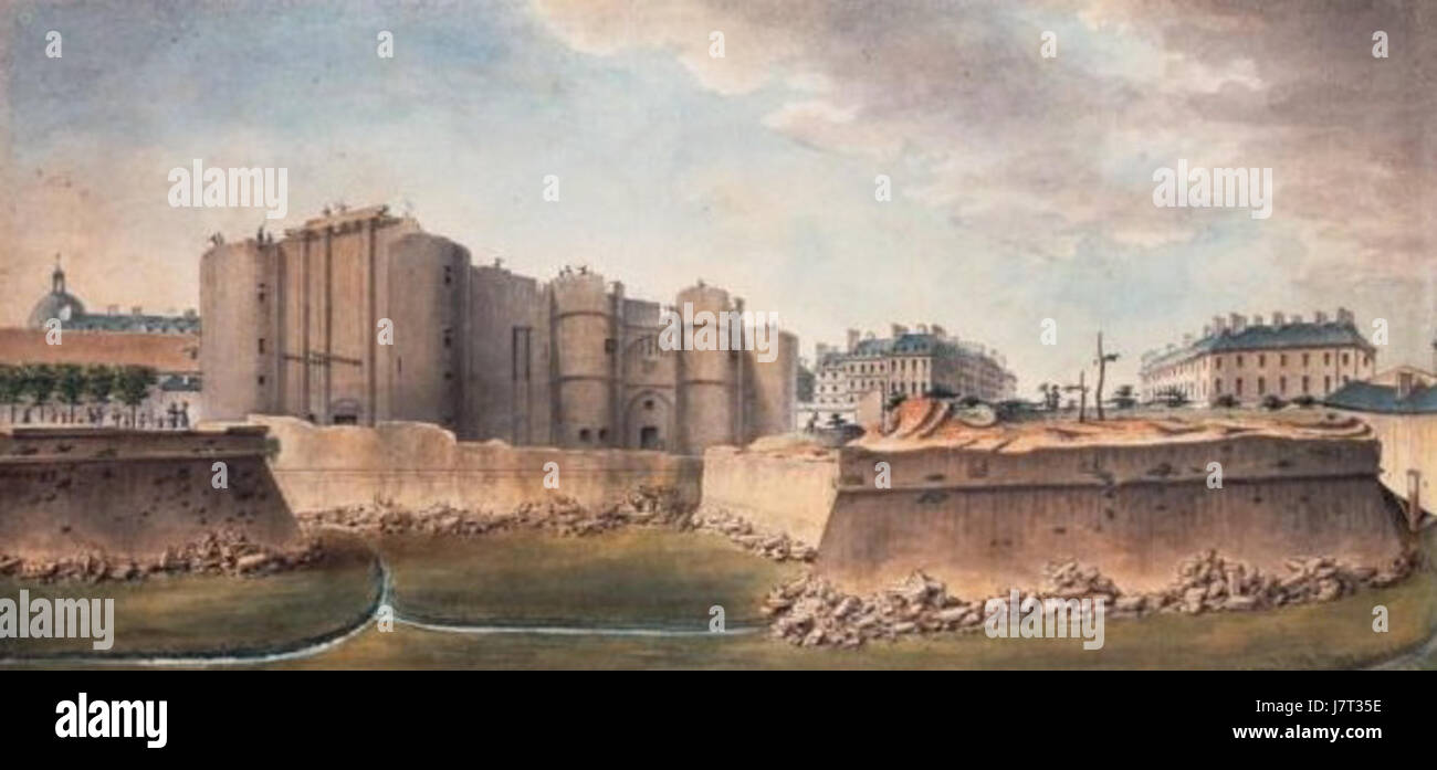 Ce titre fait référence à la démolition de la Bastille à Paris en juillet 1789, événement important de la Révolution française, symbolisant la chute de l'autorité monarchique et la montée des idéaux révolutionnaires. Banque D'Images