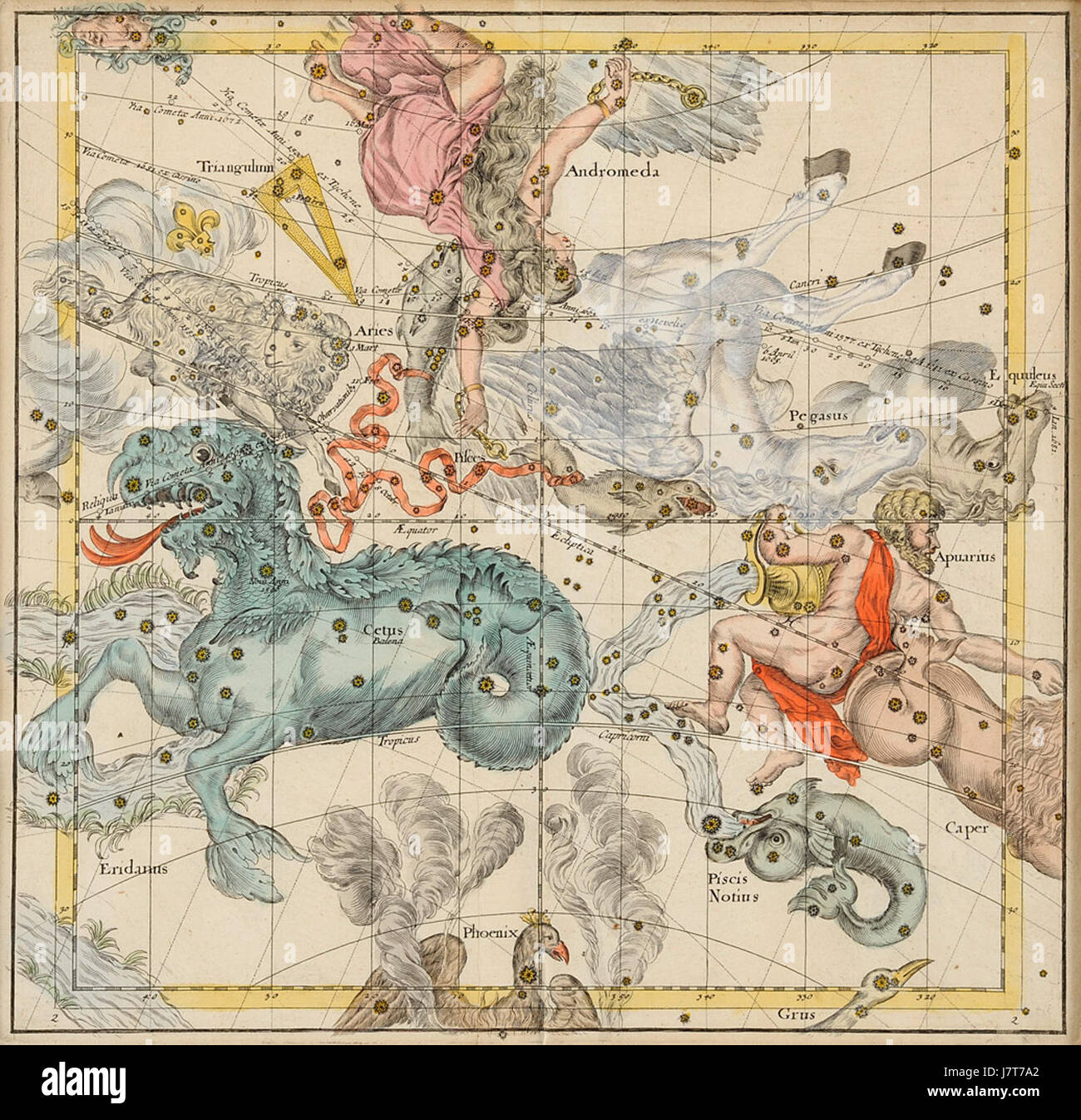 Une carte céleste, une représentation du ciel nocturne, illustrant la position des étoiles, des constellations et d'autres corps célestes. Ces cartes ont été des outils essentiels pour la navigation et les études astronomiques. Banque D'Images