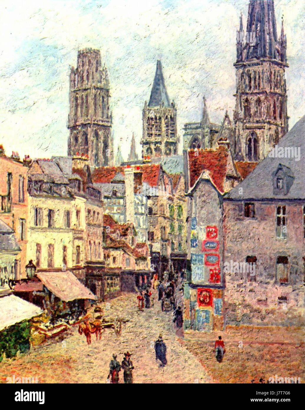 Une pièce de Camille Pissarro, mettant en valeur son style renommé dans la peinture de paysage, reflétant le mouvement impressionniste avec son accent sur la lumière et la couleur dans des environnements naturels. Banque D'Images