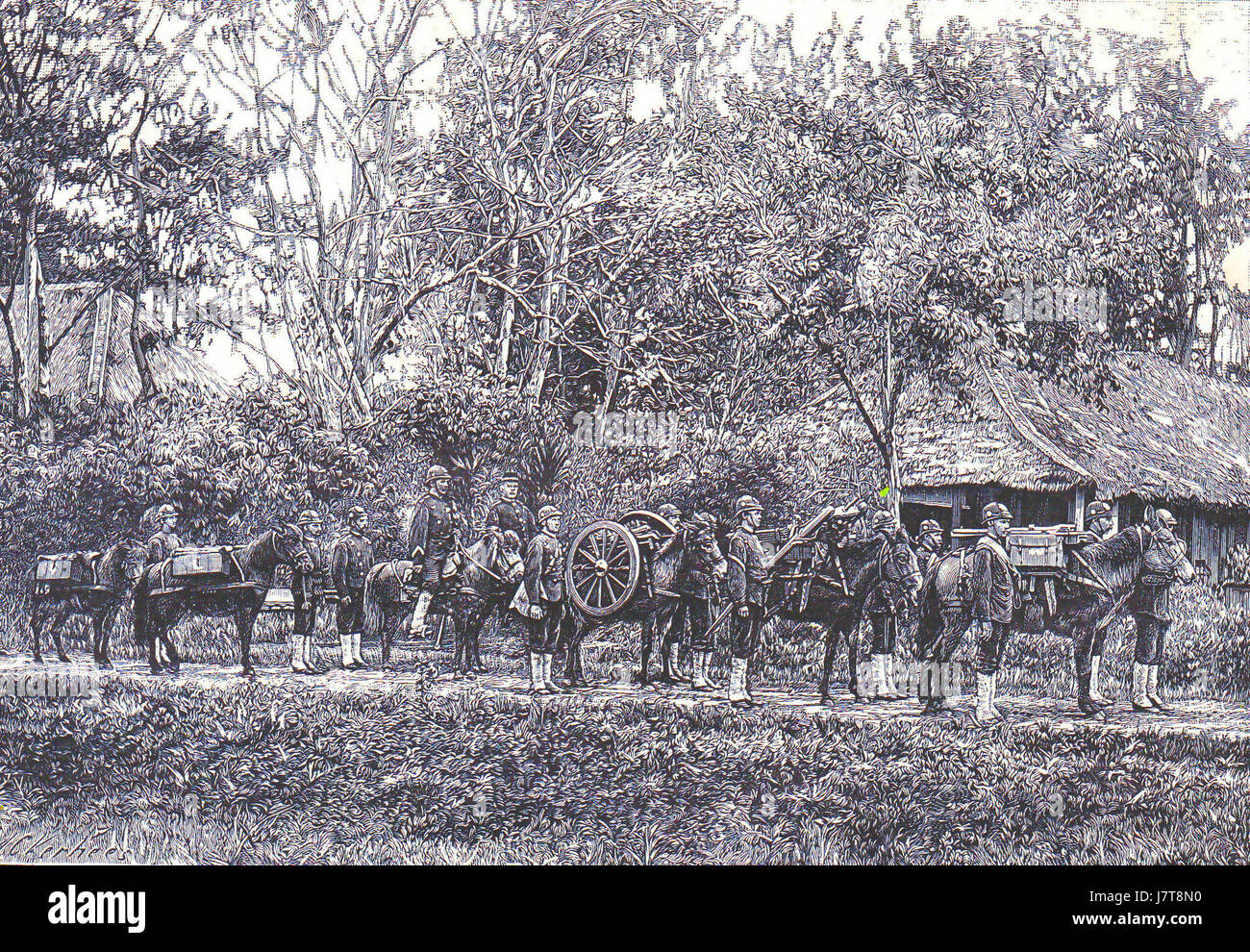 Berggeschut dans Nederlands-IndiÃ« fait référence à l'artillerie utilisée par les forces coloniales néerlandaises dans les anciennes Indes orientales néerlandaises. Ces canons de montagne étaient cruciaux lors de diverses campagnes militaires et représentaient un élément clé de l'infrastructure militaire coloniale. Banque D'Images
