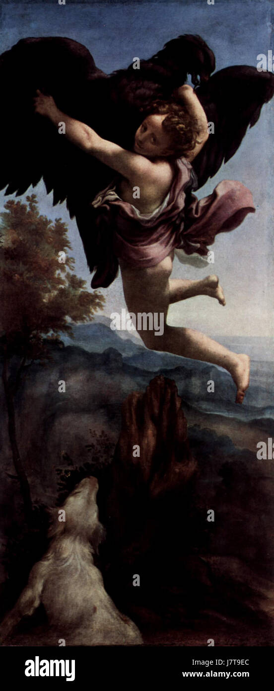 Une référence à une œuvre d'art ou une image liée au peintre italien de la Renaissance, Antonio Allegri da Correggio, connu pour sa maîtrise de la lumière et de la couleur. Banque D'Images