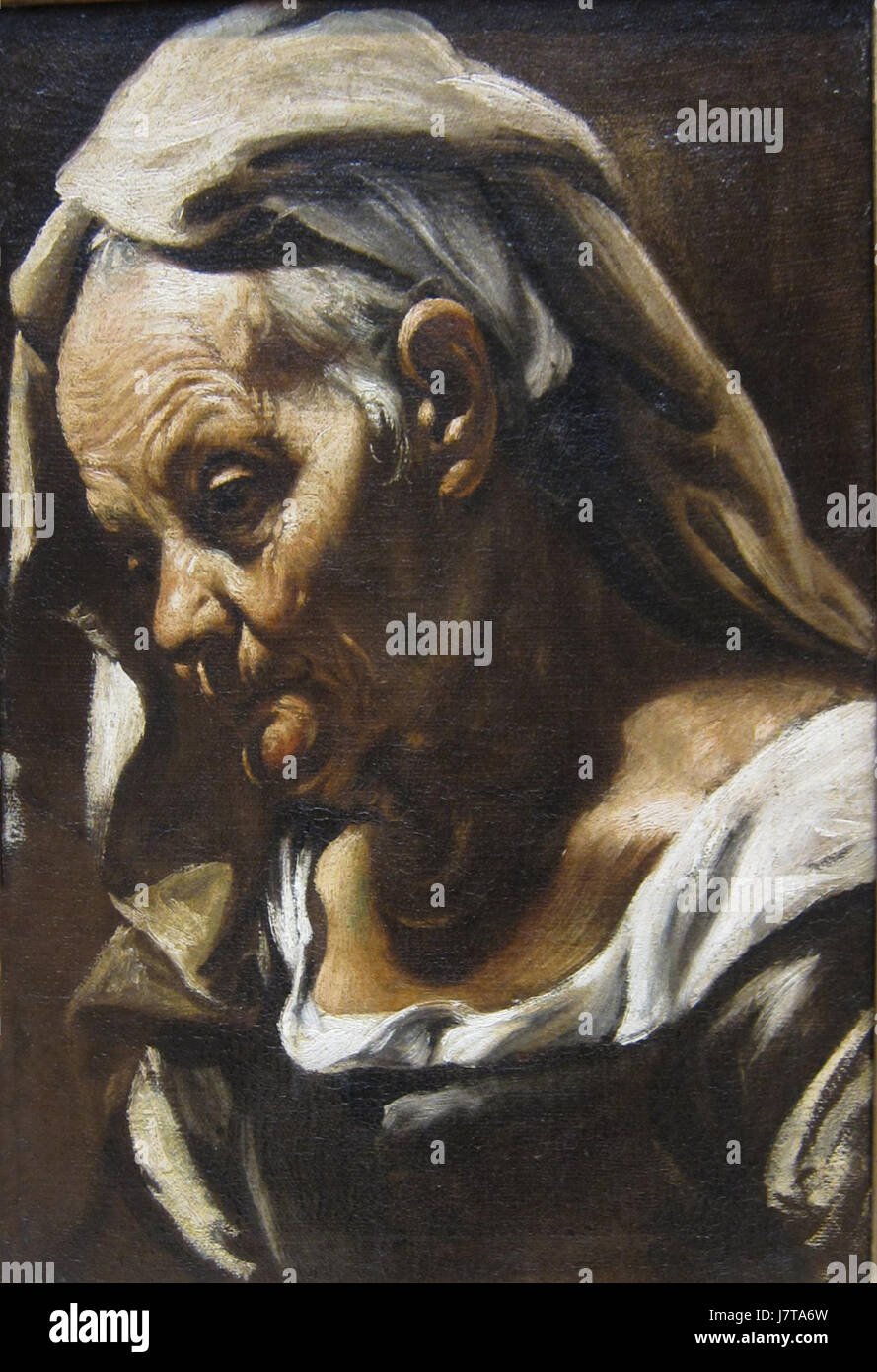 « Head of an Old Woman » d'Orazio Borgianni est un portrait peint après 1610, mettant en valeur son habileté à capturer des traits humains expressifs Banque D'Images