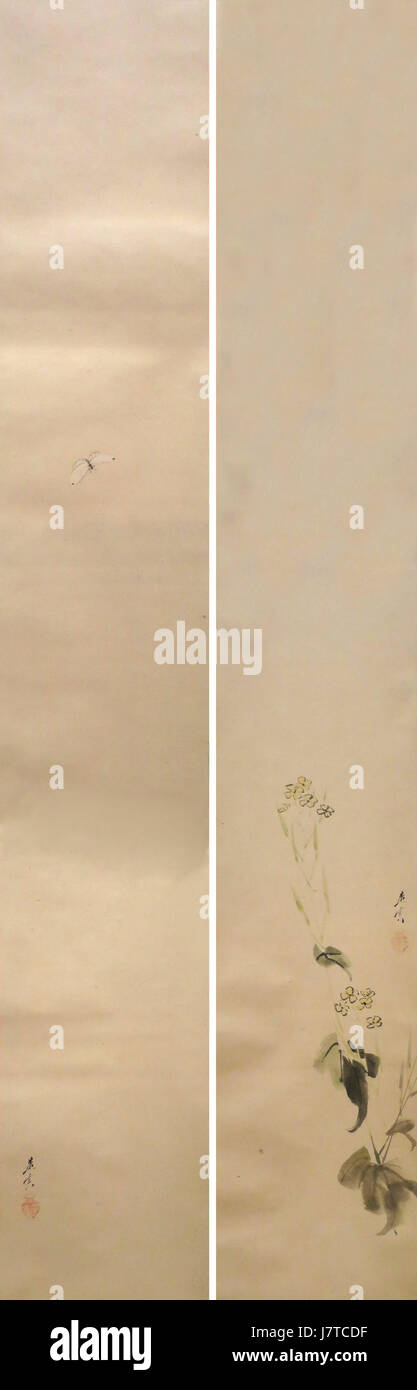 'Butterfly and Flowering Plant' de Shibata Zeshin est un exemple de laque japonaise L'œuvre, conservée au Honolulu Museum of Art, représente un papillon délicat aux côtés d'une plante à fleurs, mettant en valeur la maîtrise de Zeshin en matière de dessins complexes et de savoir-faire japonais. Banque D'Images