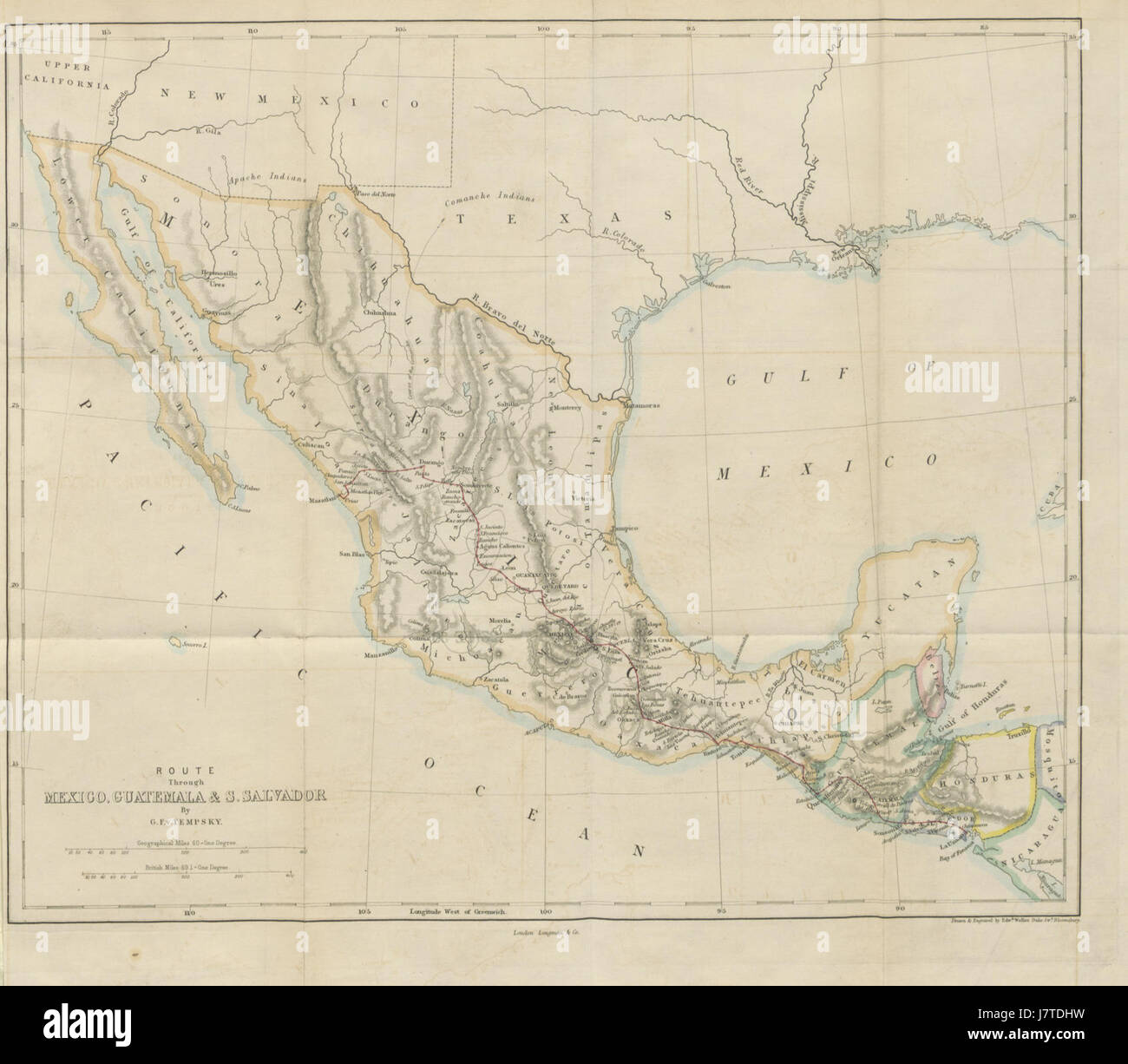 Cette carte de 1858 de l'Amérique centrale, produite à Mitla, offre une perspective historique importante des caractéristiques géographiques et des frontières politiques de la région au milieu du XIXe siècle. Banque D'Images