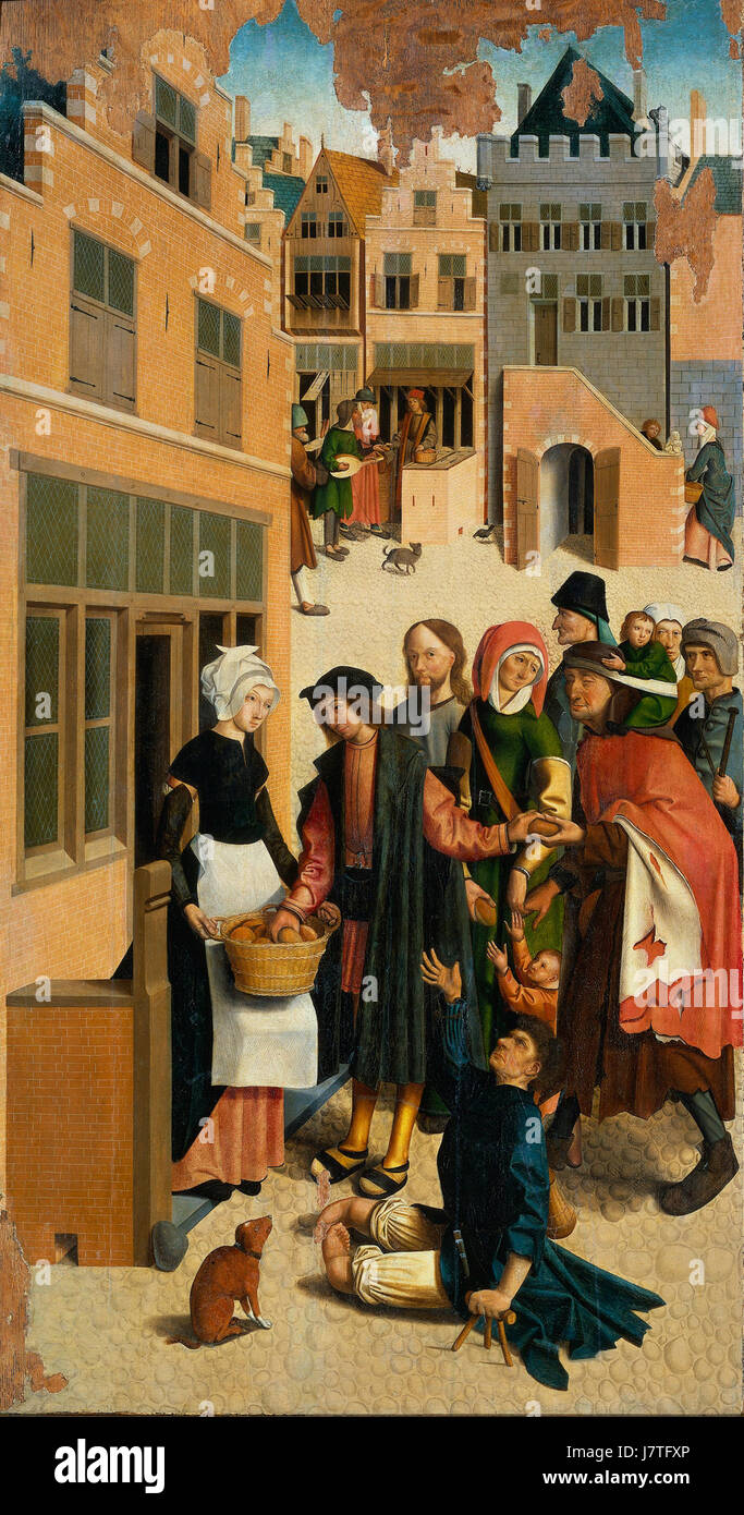 'De zeven werken van barmhartigheid' est un tableau conservé dans le Rijksmuseum, représentant les sept œuvres de miséricorde. Cette œuvre, créée au XVIIe siècle, met en lumière des actes de charité et de compassion, illustrant des vertus chrétiennes clés. Banque D'Images