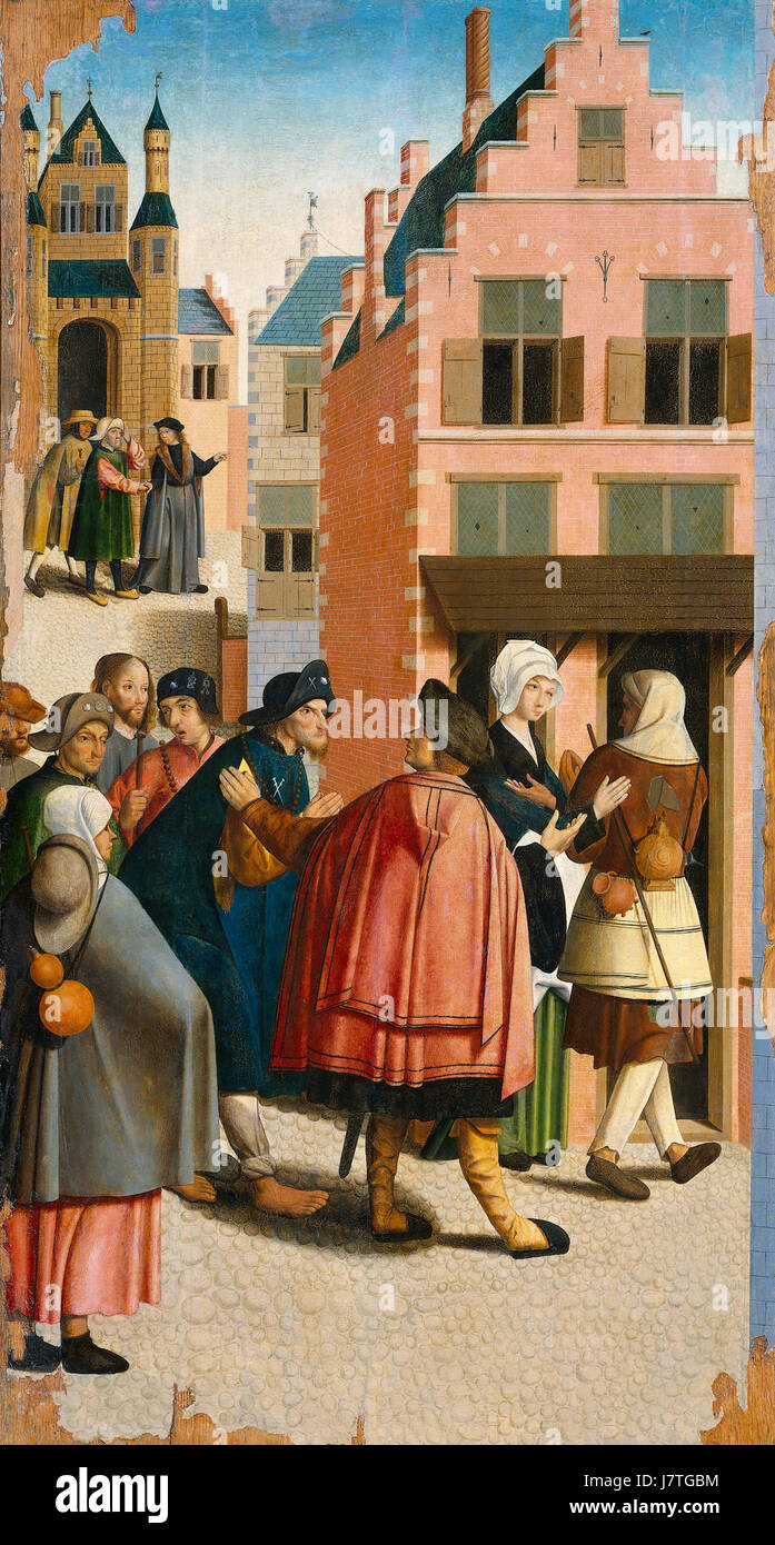 'De zeven werken van barmhartigheid' (les sept œuvres de la miséricorde) est une série d'œuvres d'art conservées dans le Rijksmuseum, représentant des thèmes bibliques de la miséricorde. Ces œuvres dépeignent des actes de charité et de compassion dans les enseignements chrétiens. Banque D'Images