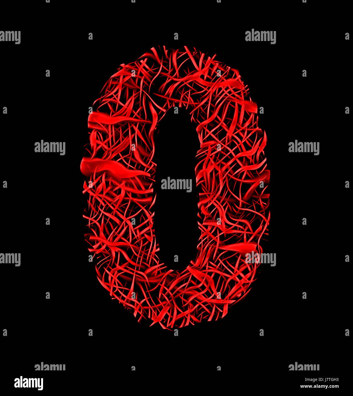 Numéro 0 la fibre artistique rouge style mesh isolé sur fond noir Banque D'Images