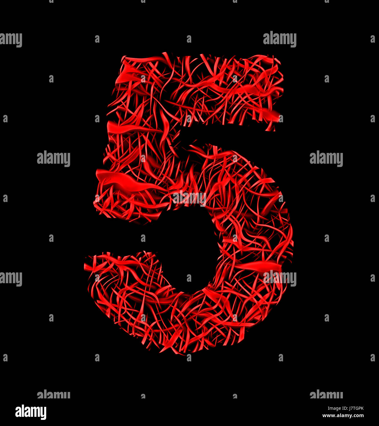 Numéro 5 la fibre artistique rouge style mesh isolé sur fond noir Banque D'Images