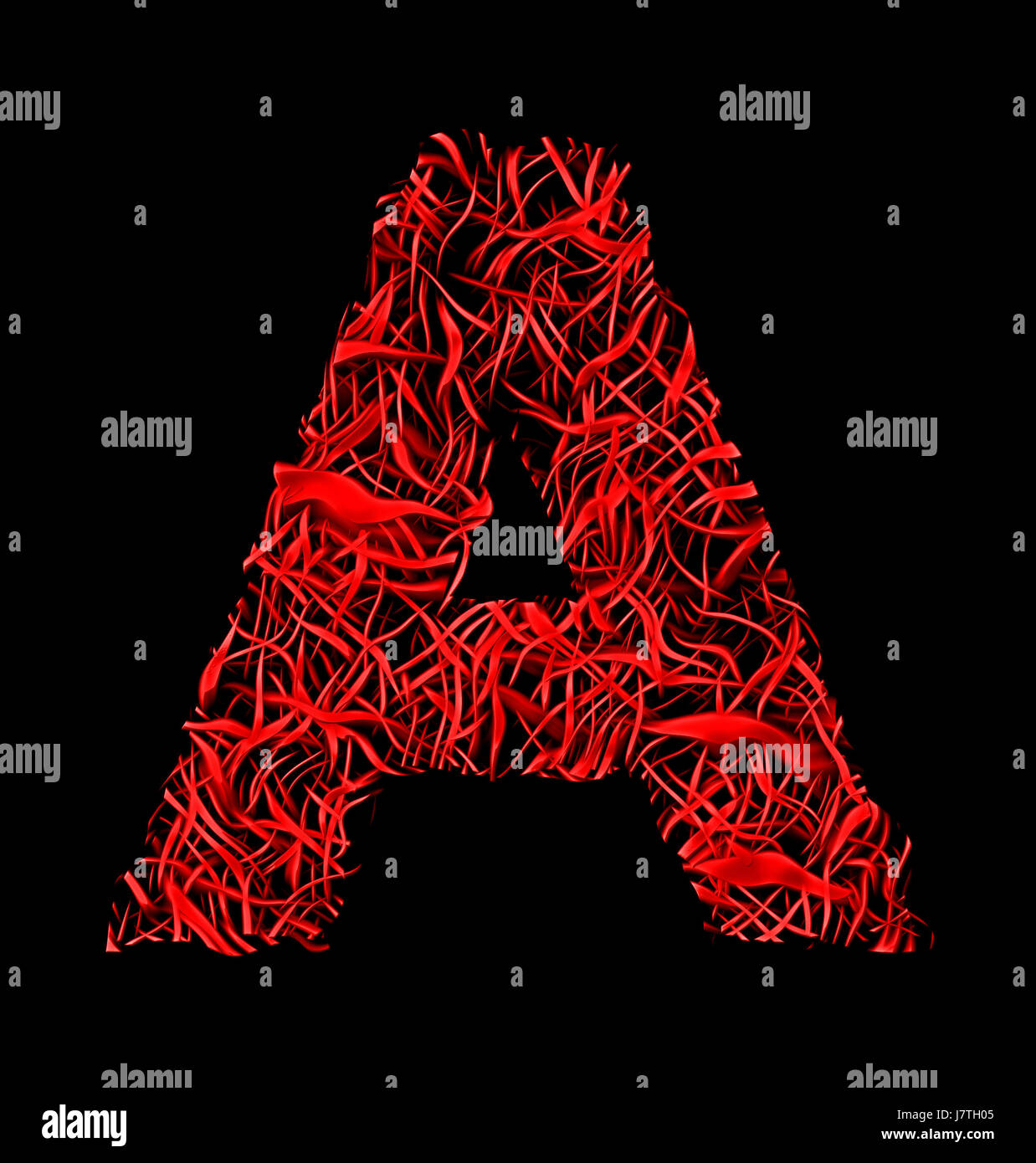 Lettre d'un treillis de fibre artistique rouge isolé sur fond noir style Banque D'Images