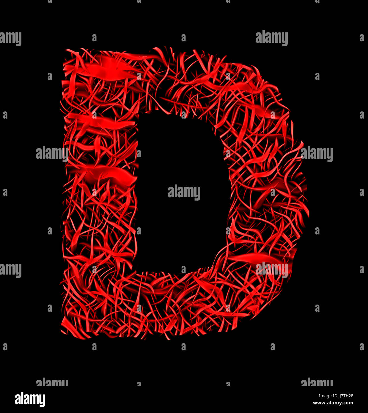 Lettre d rouge style treillis de fibre artistique isolé sur fond noir Banque D'Images