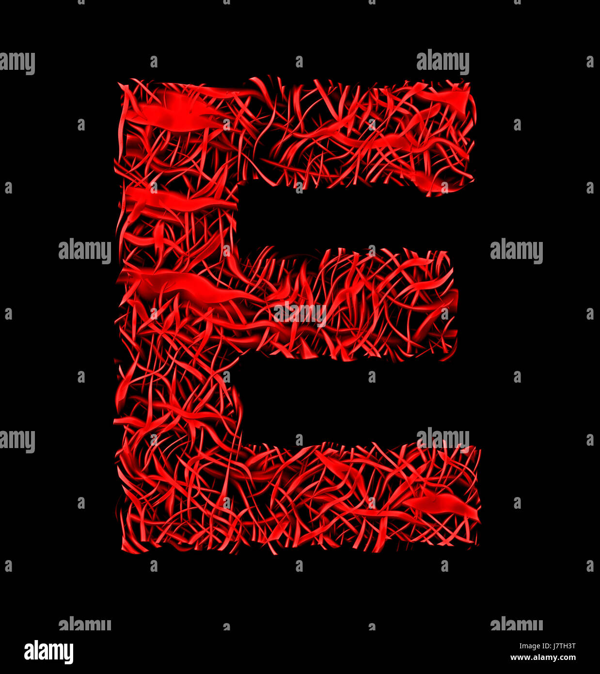 Lettre E la fibre artistique rouge style mesh isolé sur fond noir Banque D'Images