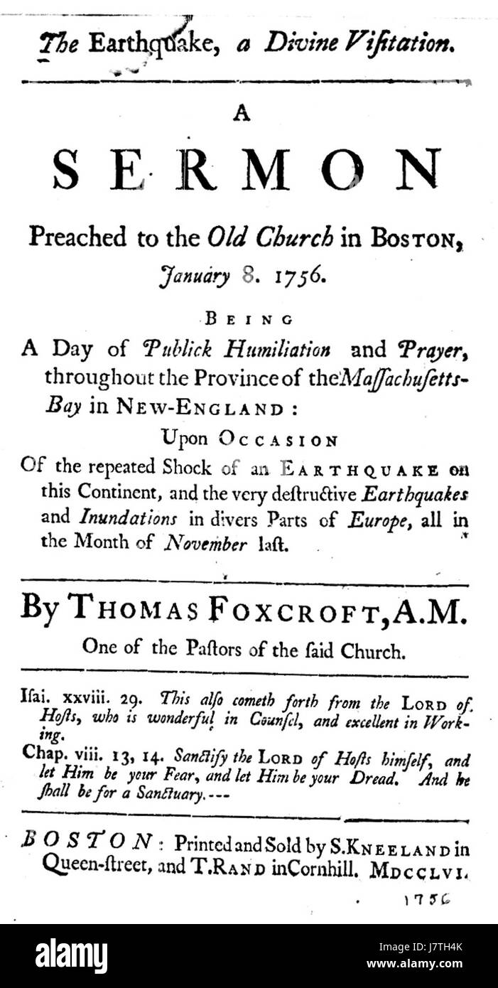 Tremblement de terre byThomasFoxcroft 1756 Boston Banque D'Images