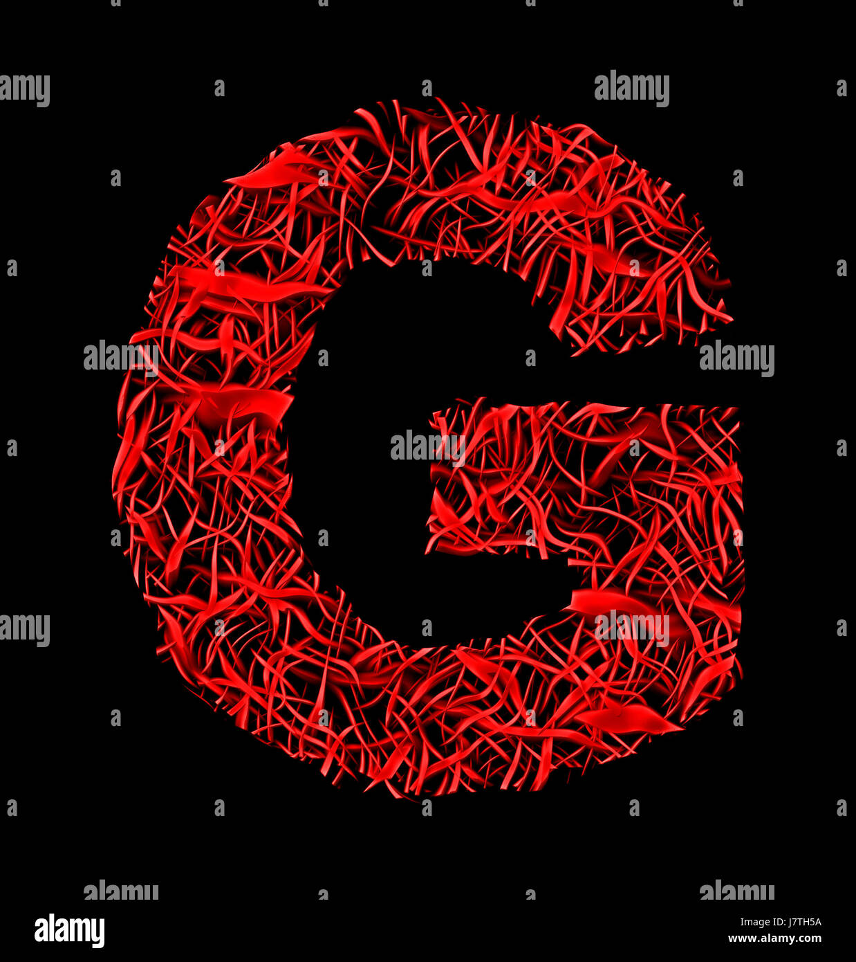 Lettre G fibre artistique rouge style mesh isolé sur fond noir Banque D'Images