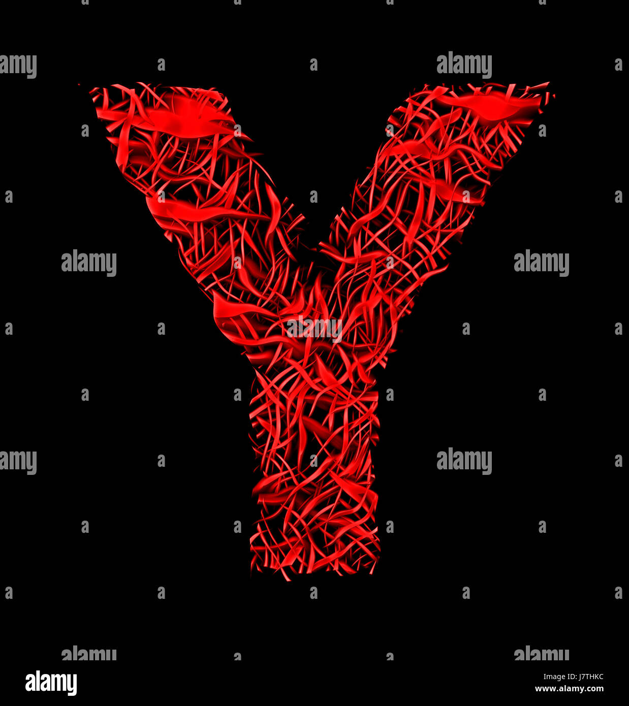 Lettre Y la fibre artistique rouge style mesh isolé sur fond noir Banque D'Images