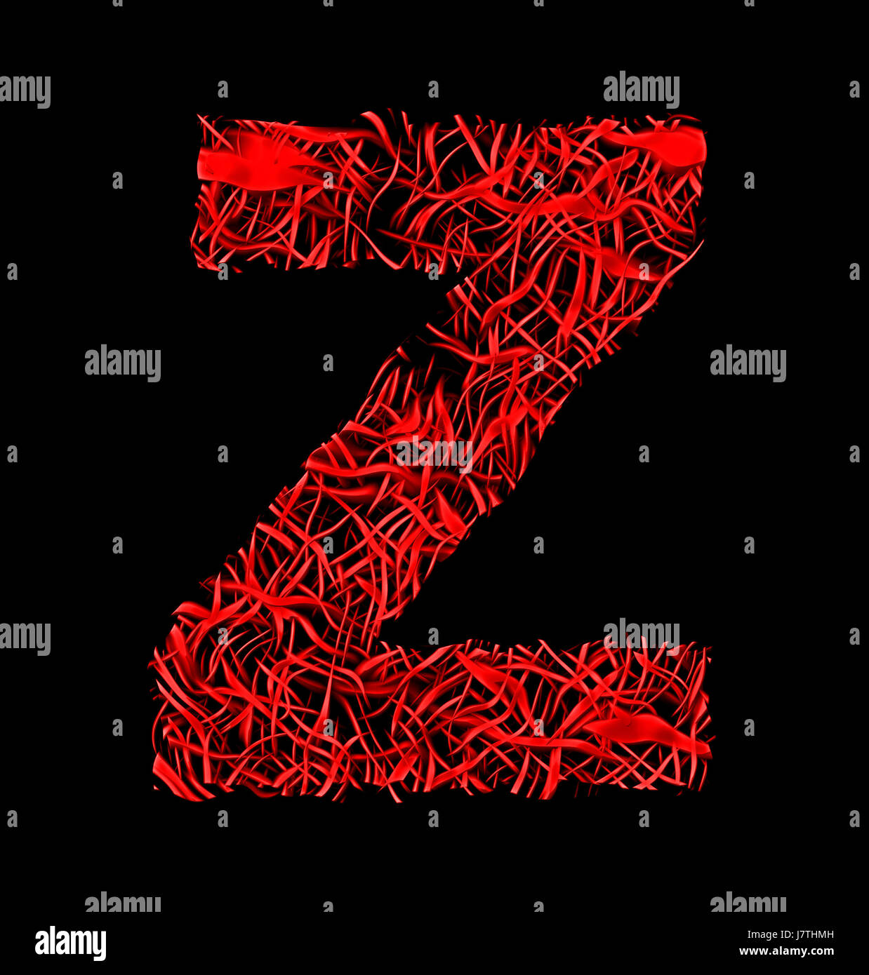 Lettre Z la fibre artistique rouge style mesh isolé sur fond noir Banque D'Images