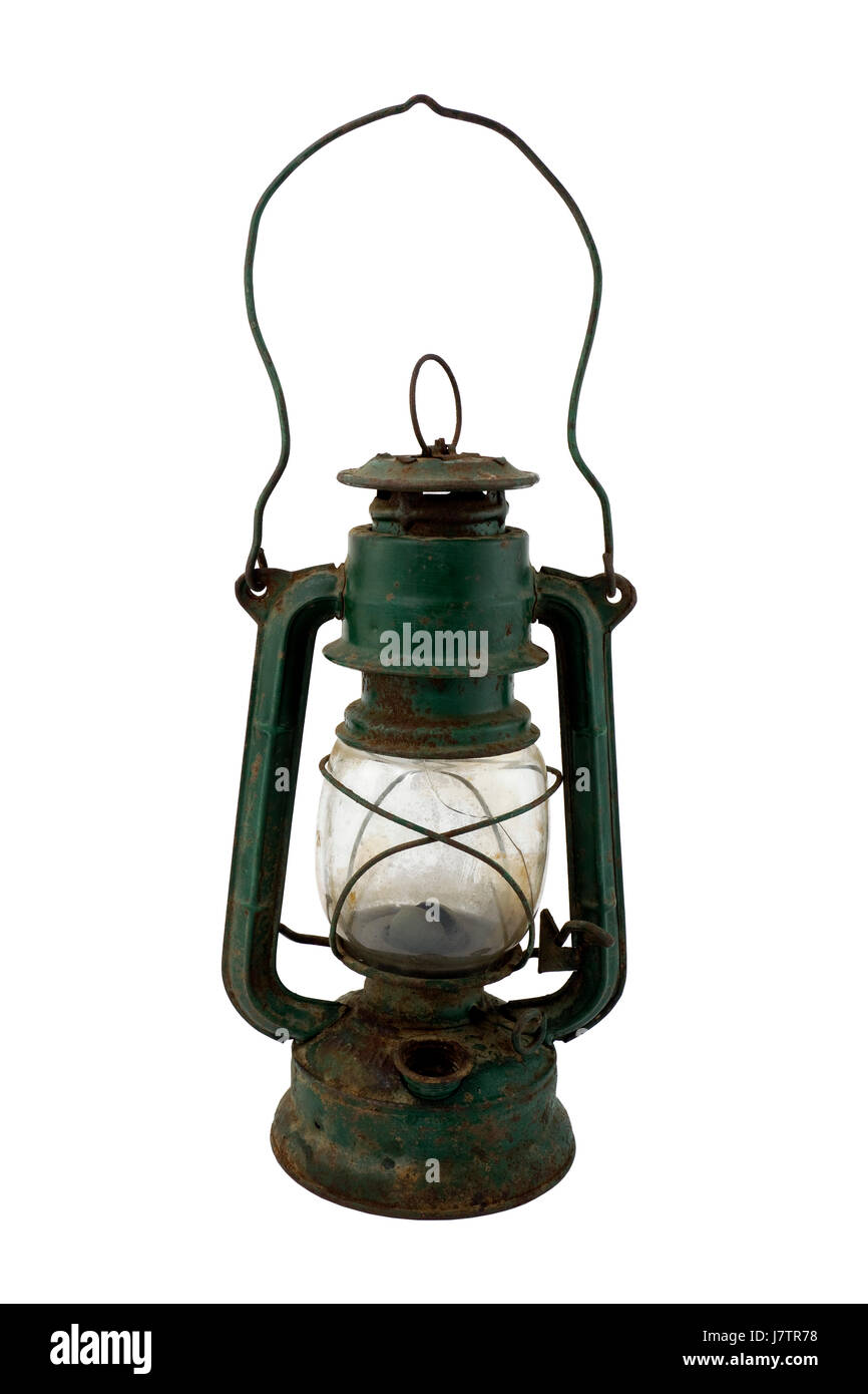 Antique vintage metal isolé de la poussière de rouille rouille vertical Lanterne lumière rose Banque D'Images