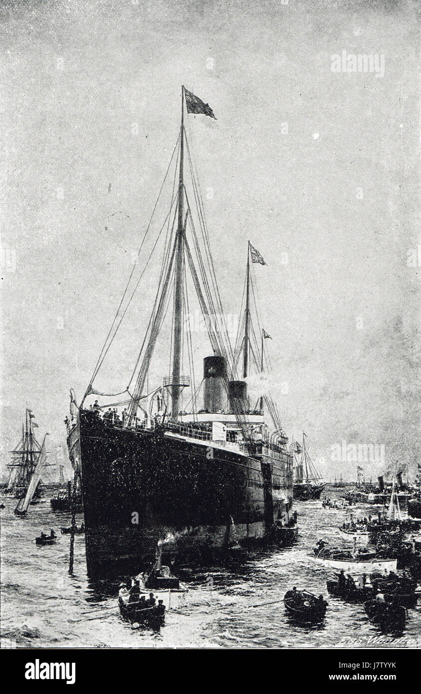 La White Star Line Teutoniques RMS comme un croiseur armé 1889 Spithead review Banque D'Images