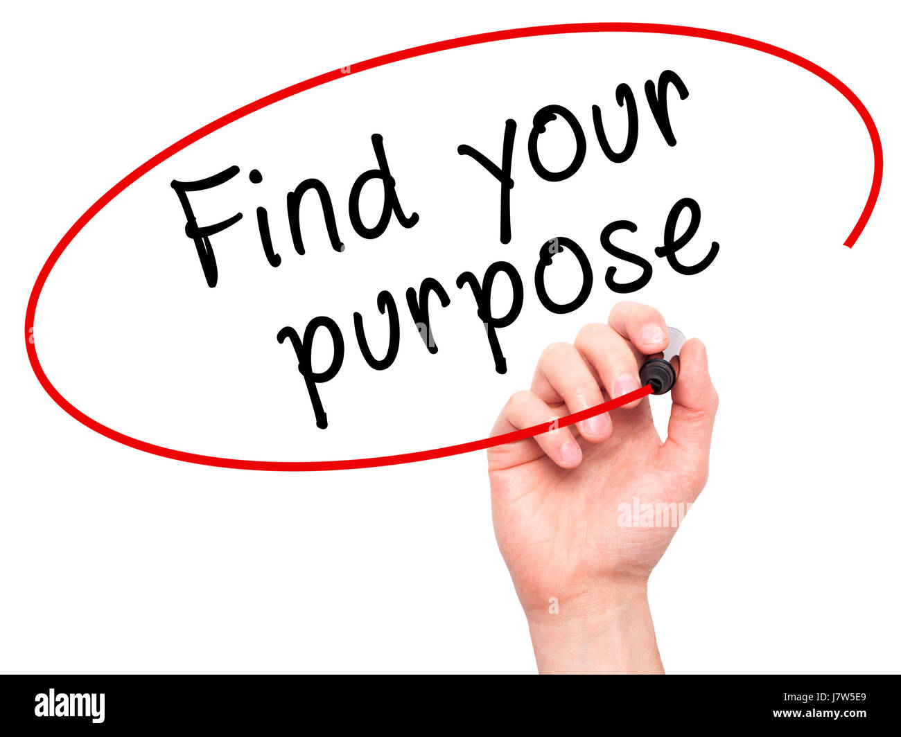 La main de l'homme Trouver votre objectif avec le marqueur sur la carte. Essuyer transparent Isolé sur blanc. Business, internet, technologie concept. Stock Photo Banque D'Images