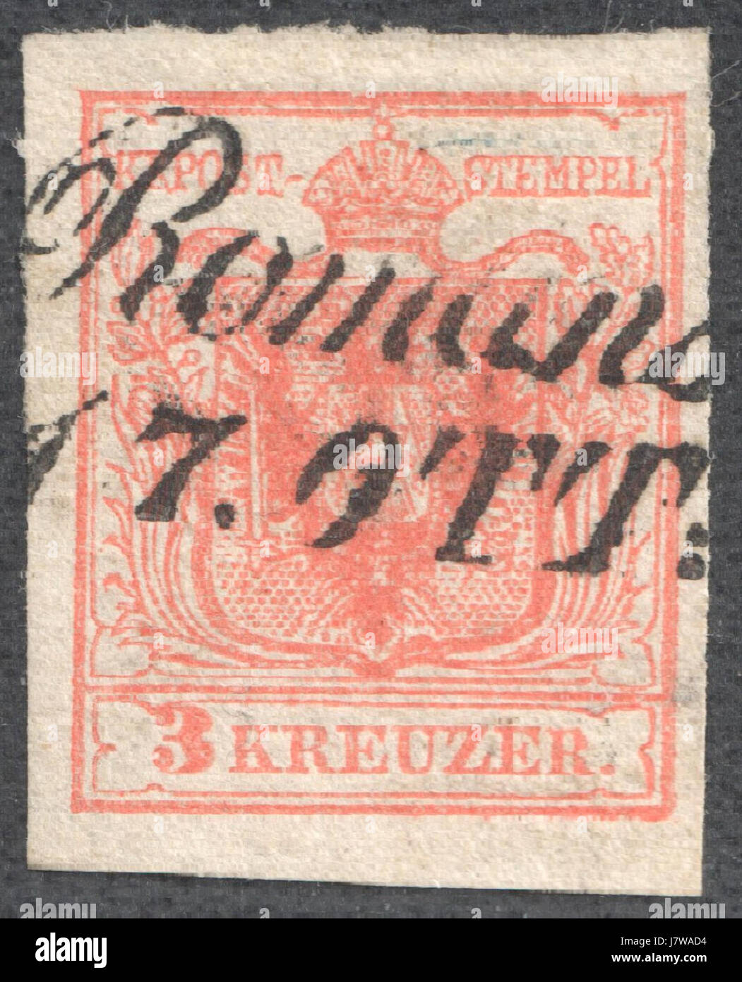 Autriche 1850 3Kr papier Ib romains Banque D'Images