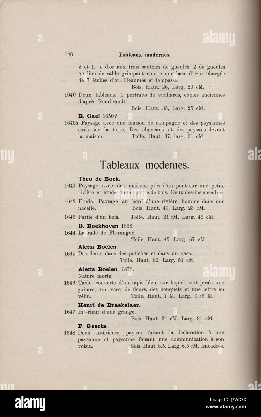 Ce titre fait référence à une collection organisée par F.W. Ross, mettant en vedette des œuvres de la Haye, A. Durand, et d'autres. La collection, qui se trouve à la page 146, comprend probablement des œuvres d'art ou des œuvres historiques représentant des artistes ou des thèmes européens. Banque D'Images