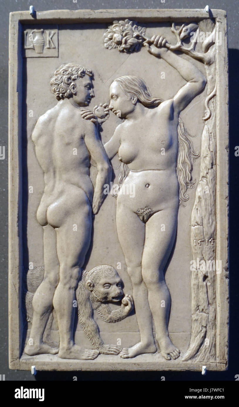 Adam et Eve (la chute de l'homme) par Ludwig Krug, Nurnberg, 1514, pierre Solnhofen Musée Bode DSC03016 Banque D'Images