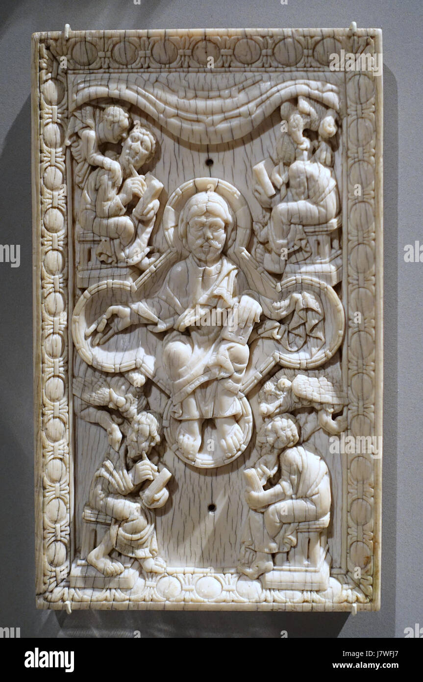 Le Christ intronisé, l'ouest de l'Allemagne, 9e 10e siècle, de l'ivoire Musée Bode DSC03616 Banque D'Images