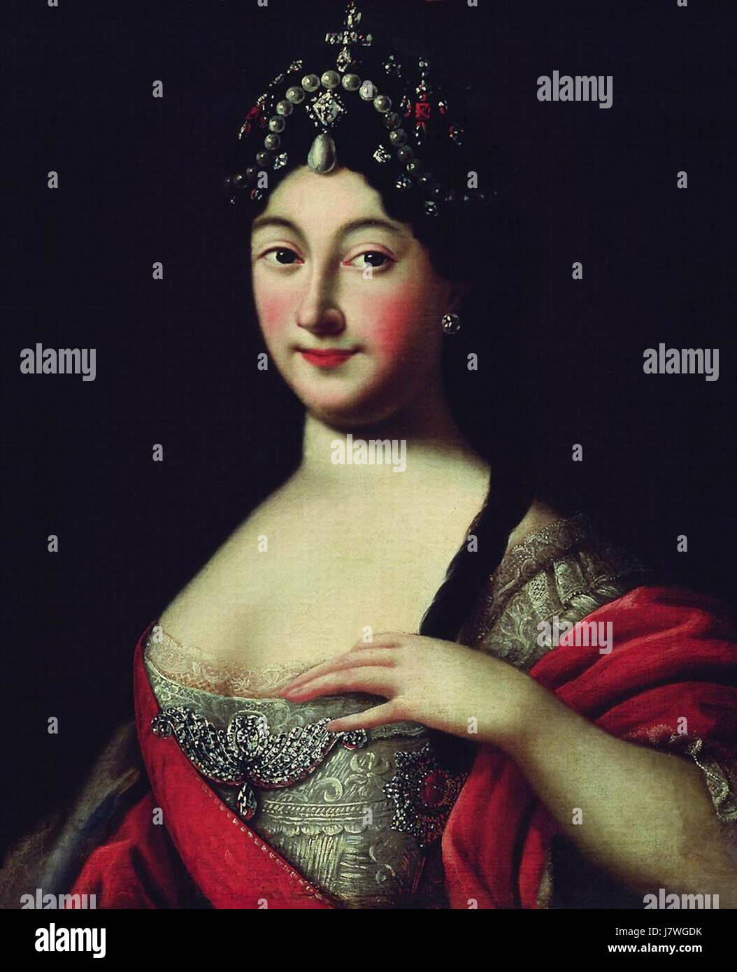 Ce portrait d'Anna Petrovna de Russie, peint par A. Antropov dans les années 1750 ou 60, représente la princesse russe sous le règne de son père, l'œuvre du tsar Peter Ier Antropov est connue pour capturer la noble élégance de l'aristocratie russe au XVIIIe siècle. Banque D'Images