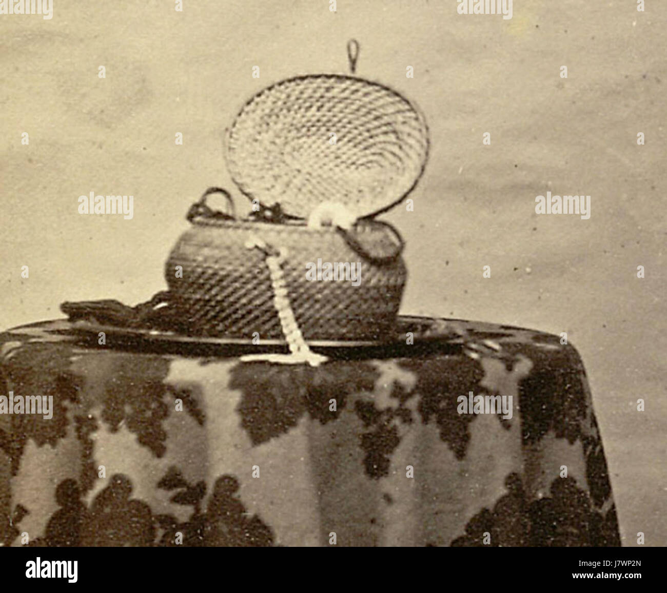 Cette photographie vintage présente une vieille boîte, probablement un artefact historique capturé dans un moment intemporel. Il présente les premières techniques photographiques et sert de rappel du passé. Banque D'Images