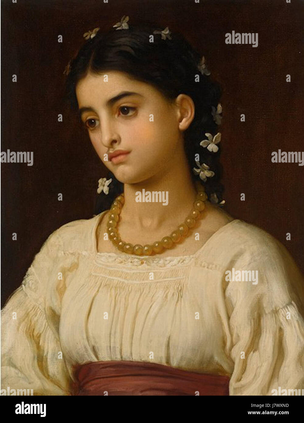 'Catarina' de Frederic, Lord Leighton est une peinture qui représente une femme dans une pose classique et gracieuse. Connu pour sa maîtrise de la forme et de la couleur, Leighton capture une représentation idéalisée de la beauté féminine. Banque D'Images