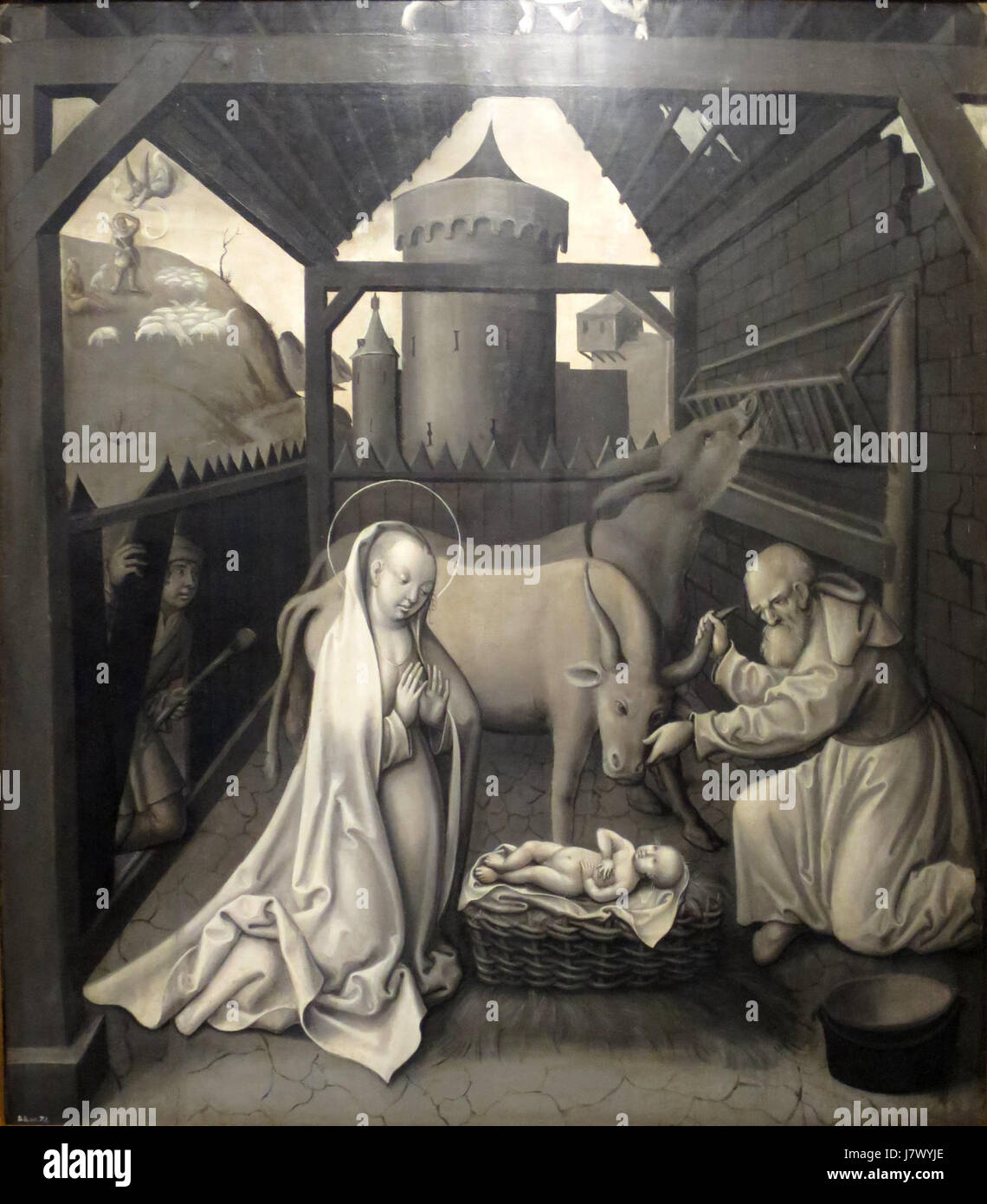 'L'Adoration des bergers' est une œuvre d'art d'un artiste allemand inconnu, conservée au Bergen Kunstmuseum. La pièce représente la scène biblique des bergers rendant hommage au nouveau-né Jésus, un thème classique dans Christian compris Banque D'Images